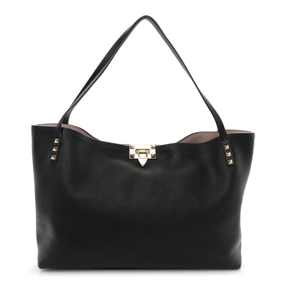 Valentino Garavani Grained Calfskin Rockstud Flip Lock Tote Black Rose Quartz 1 of 11