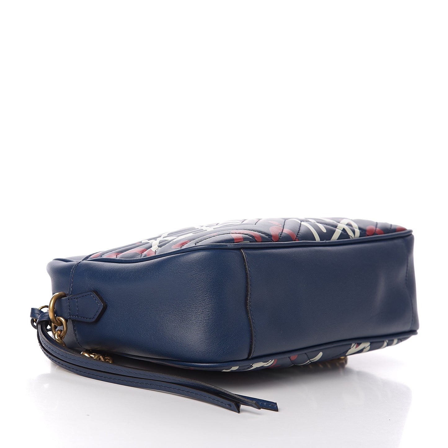 Calfskin Matelasse GucciGhost Medium GG Marmont Chain Shoulder Bag Blue Agata Hibiscus Red
