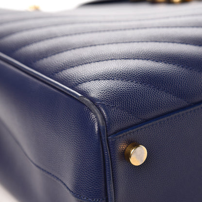 Saint Laurent Grain De Poudre Matelasse Chevron Monogram Shopping Bag Deep Marine 13 of 19