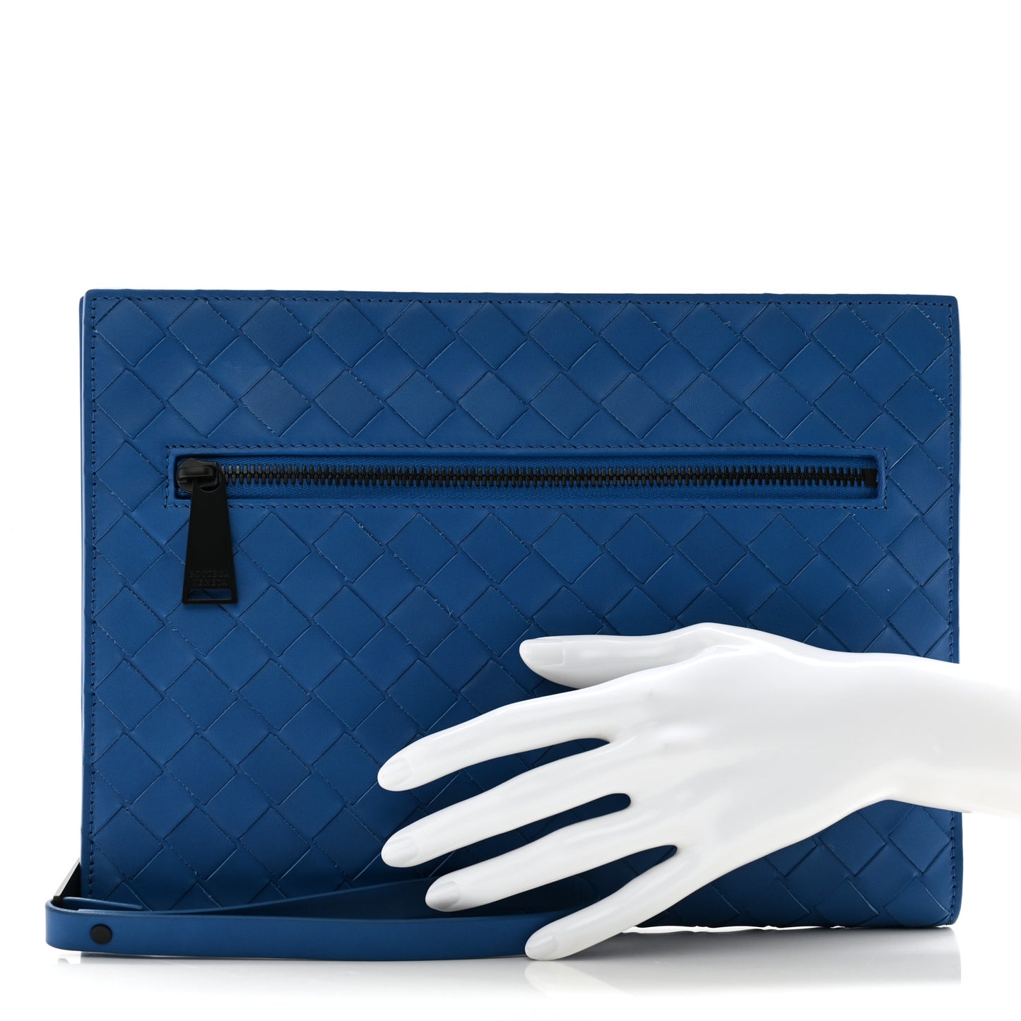 Nappa Intrecciato Wristlet Zip Wallet Bluette