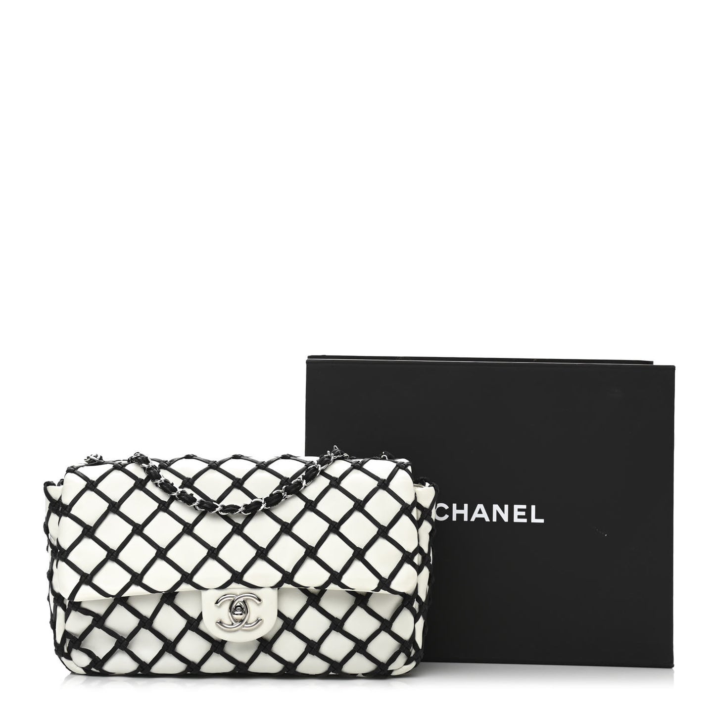 Lambskin Jumbo Canebiers Net Flap White
