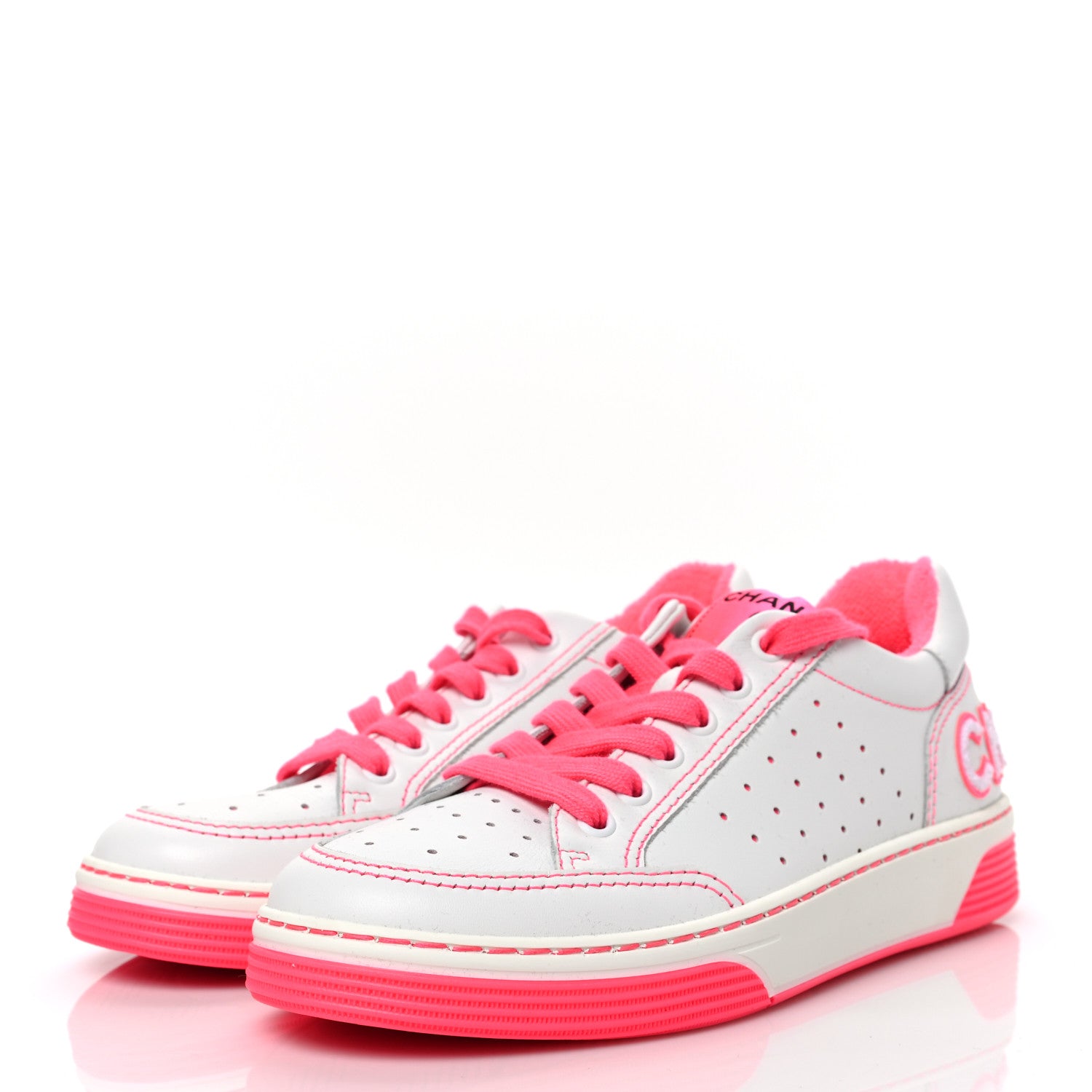Chanel Calfskin Womens Logo Sneakers 37 Fuchsia White 3 of 6