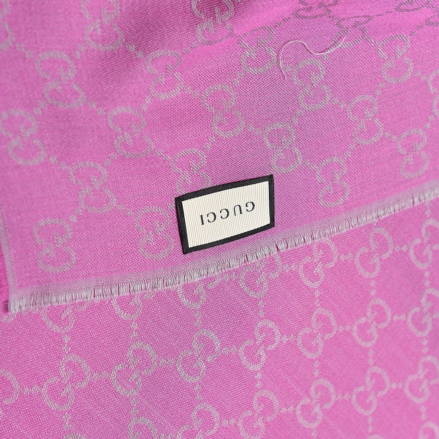 Gucci Wool Silk GG Monogram GGWeblong Fringe Scarf Shawl Zinc Pink 3 of 4