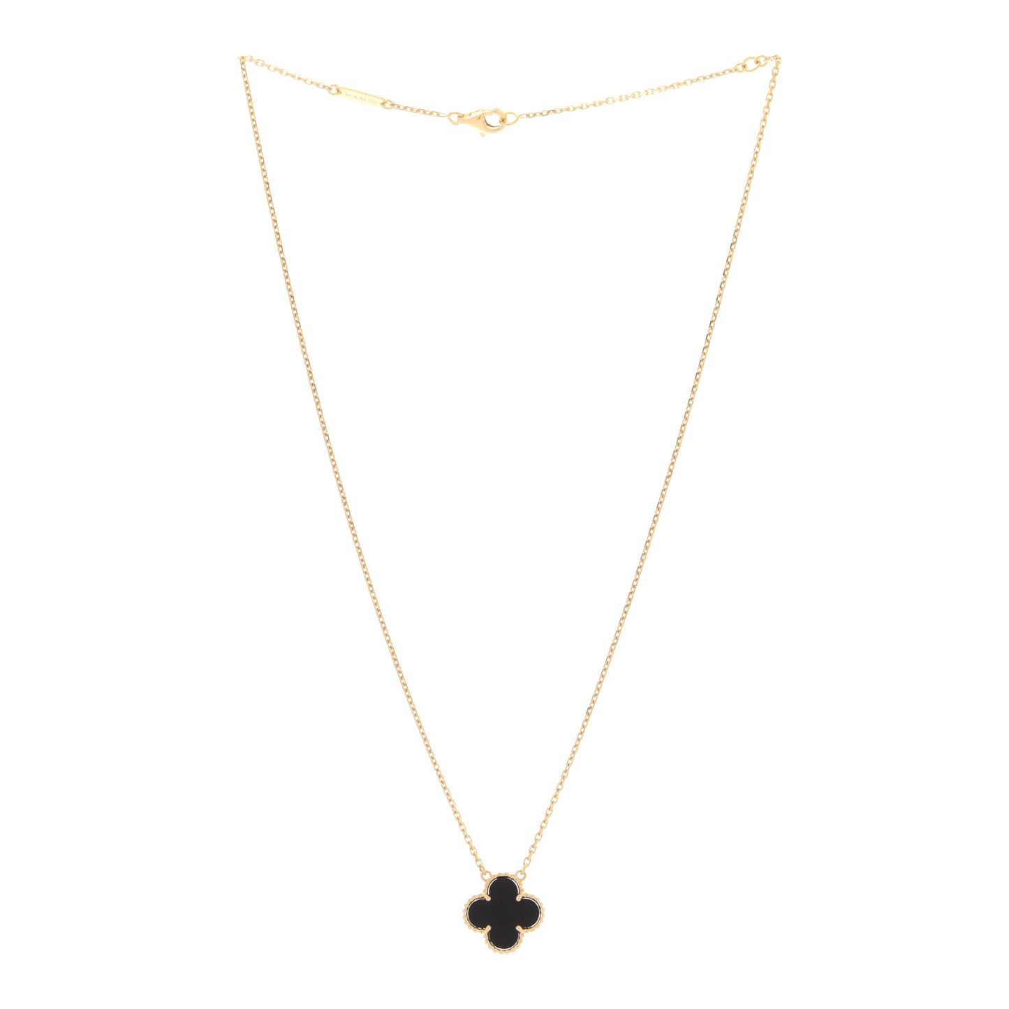 18K Yellow Gold Black Onyx Vintage Alhambra Pendant Necklace