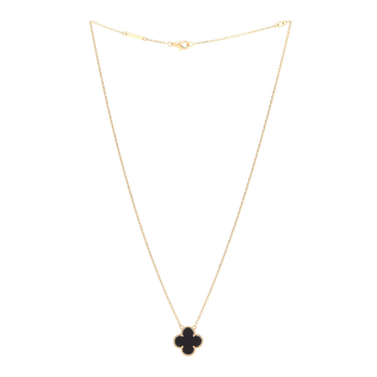 Van Cleef & Arpels 18K Yellow Gold Black Onyx Vintage Alhambra Pendant Necklace 3 of 7