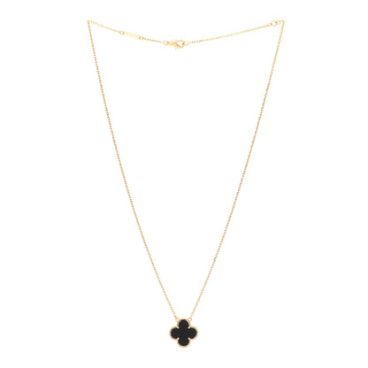 Van Cleef & Arpels 18K Yellow Gold Black Onyx Vintage Alhambra Pendant Necklace 3 of 7