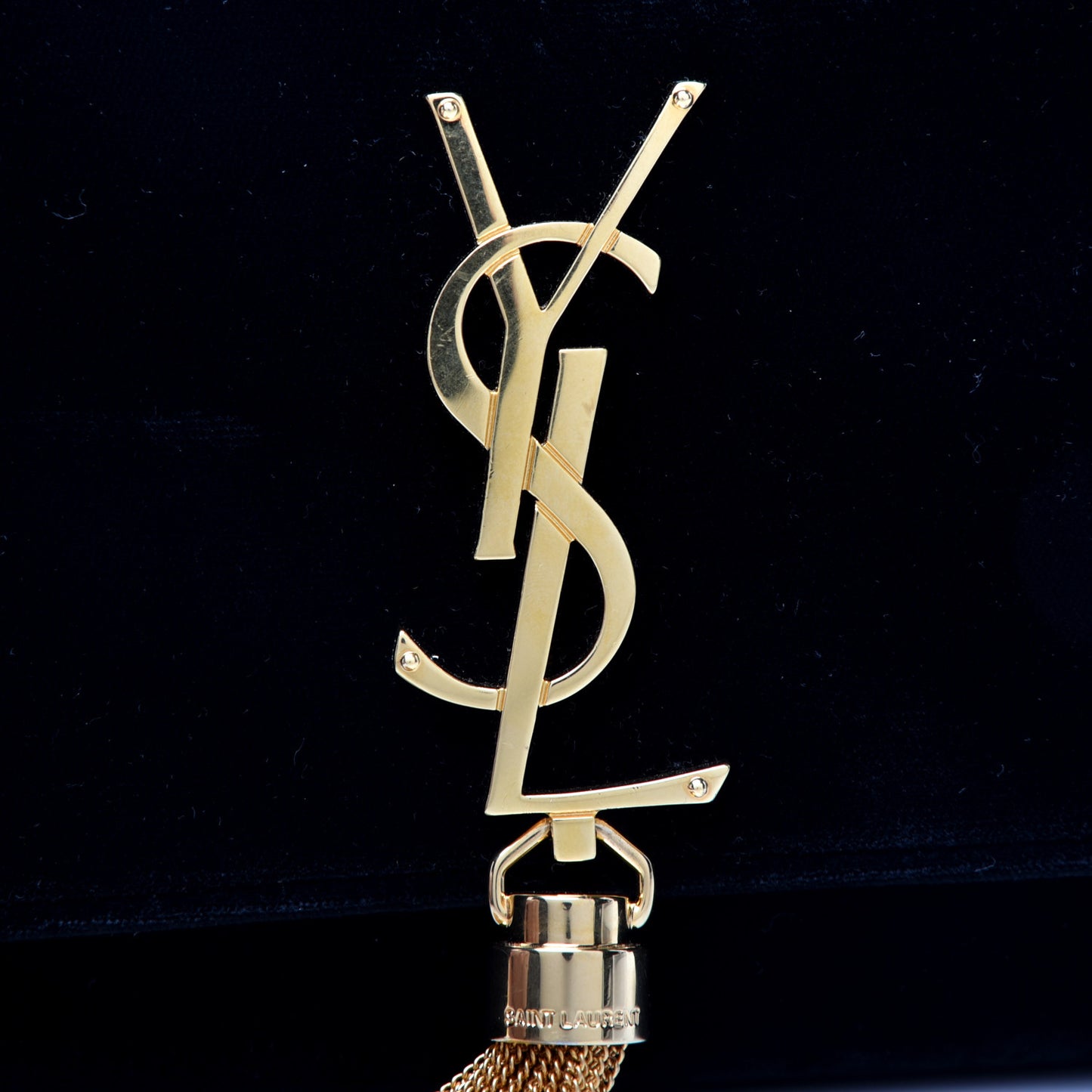 Velvet Medium Monogram Kate Tassel Shoulder Bag Black