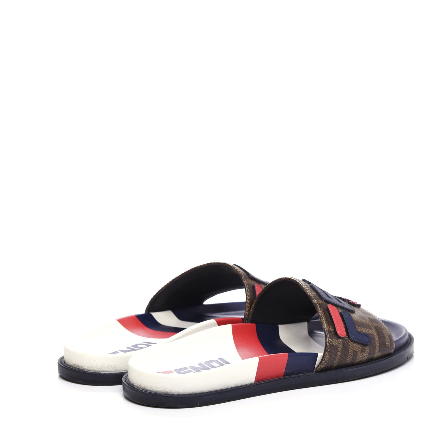 Fendi X FILA Glazed Fabric Calfskin FF 1974 Mania Mens Slide Sandals 7 Mogano Panna Blueberry Caipiroska 4 of 14
