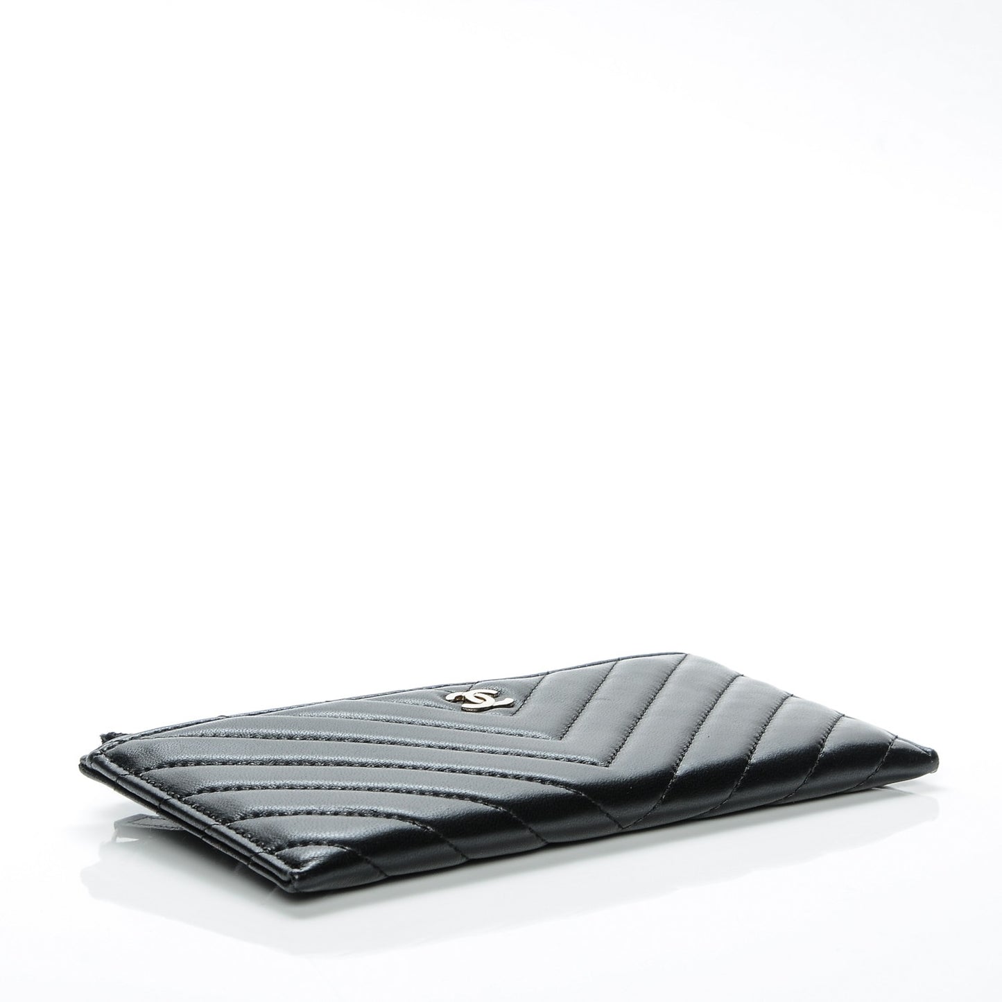 Calfskin Chevron Quilted Classic Zip Pouch Black