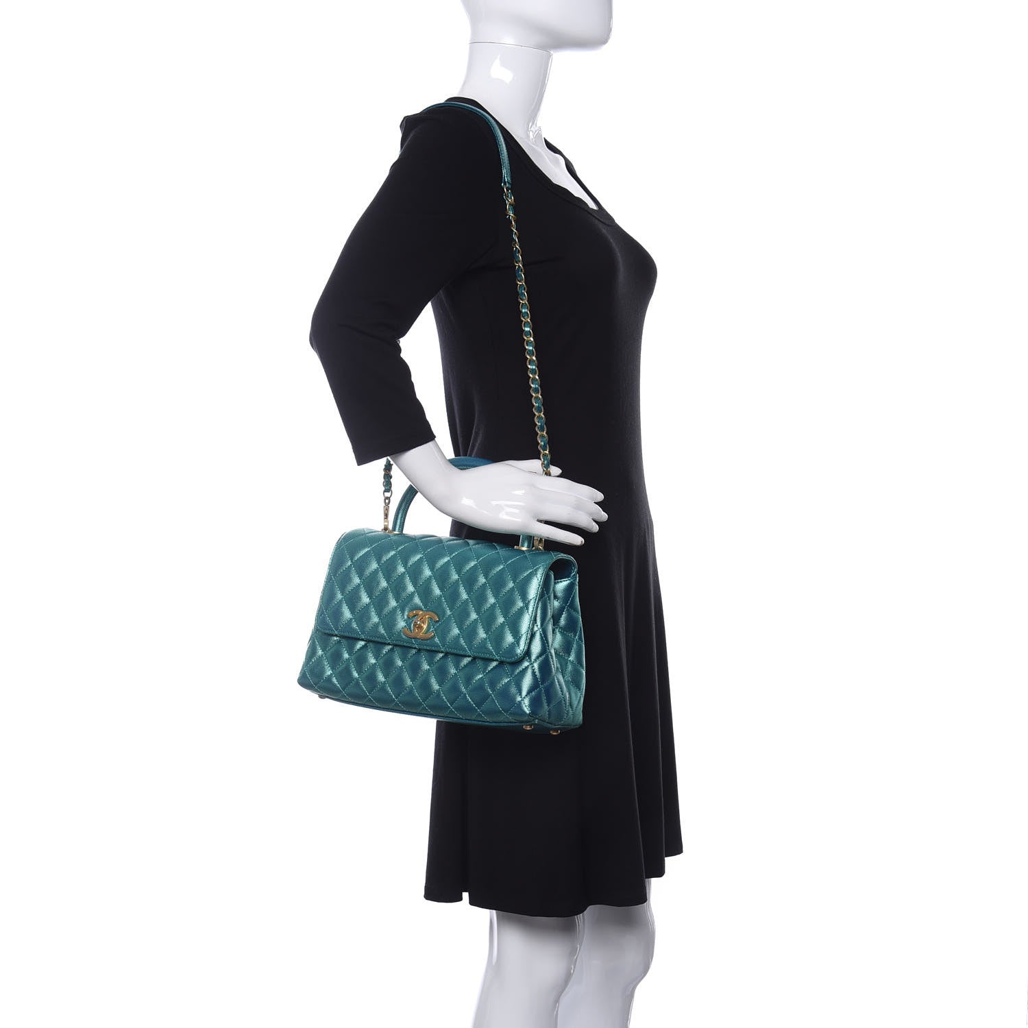 Chanel Metallic Caviar Quilted Small Coco Handle Flap Blue 2 of 11