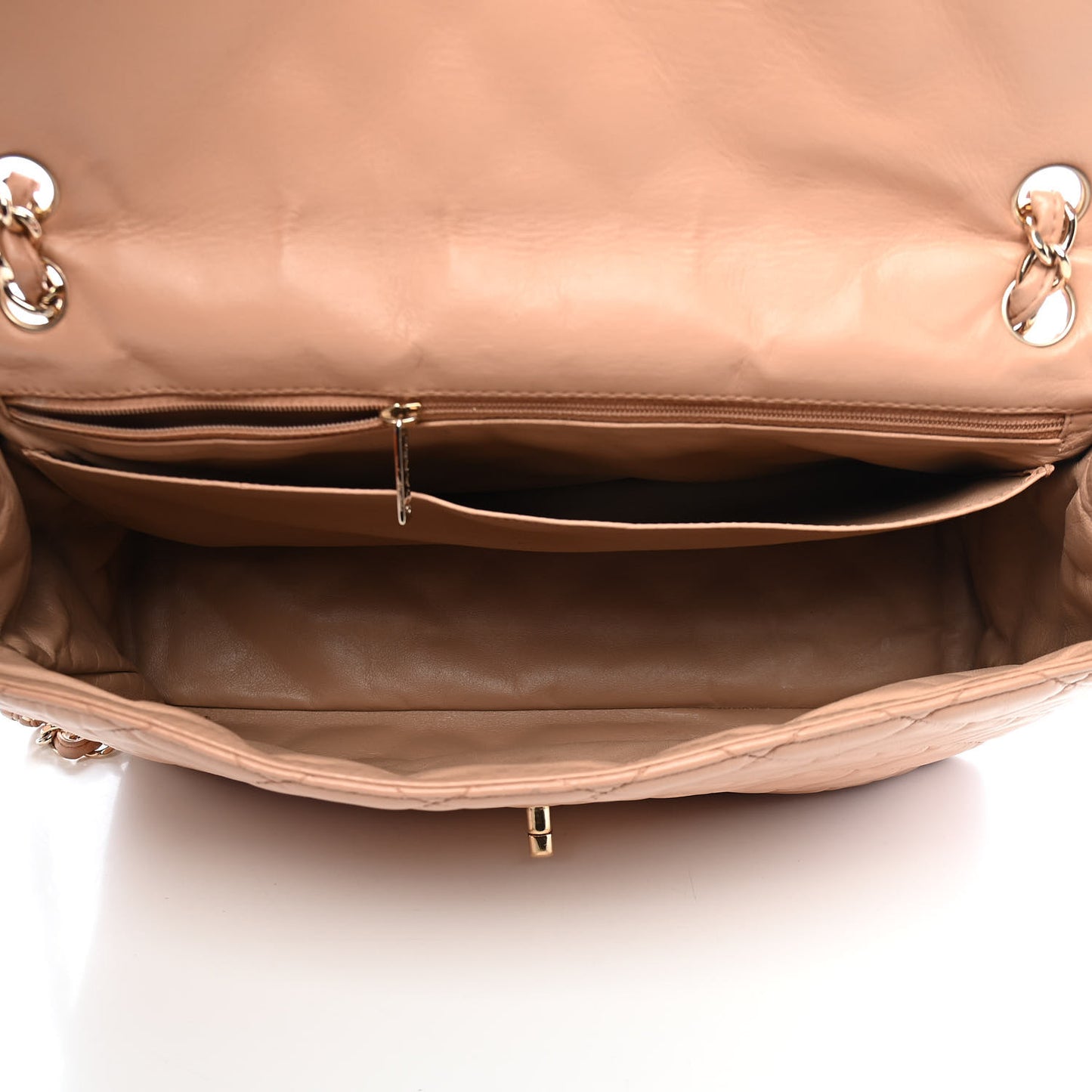 Lambskin Quilted Maxi Single Flap Beige