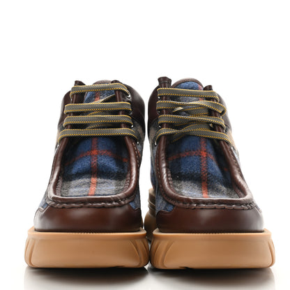 Gucci Wool Quebec Calfskin Tartan Plaid Mens Romance GG Hiking Boots 8.5 Brown Lapis Blue Deep Orange Beige 2 of 8