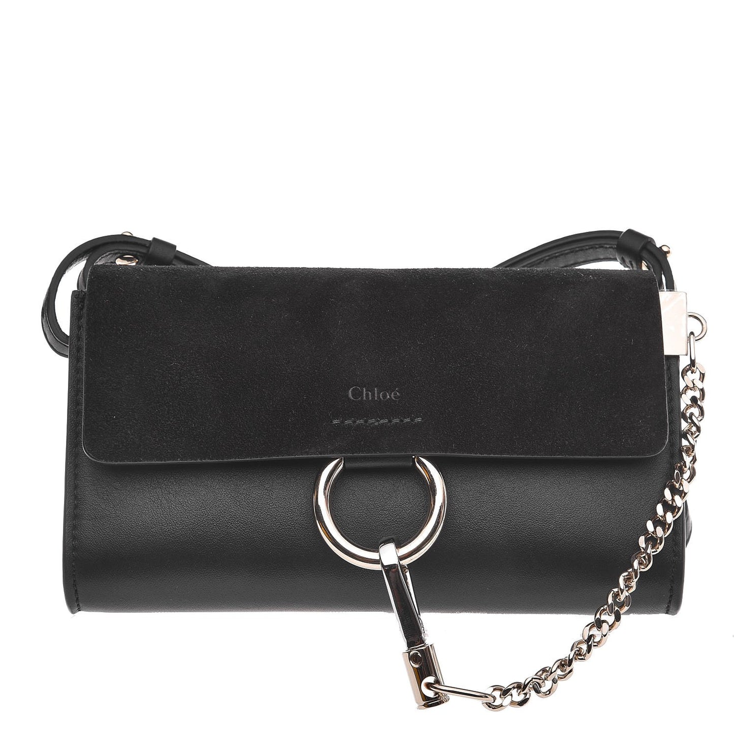Suede Calfskin Mini Faye Shoulder Bag Black