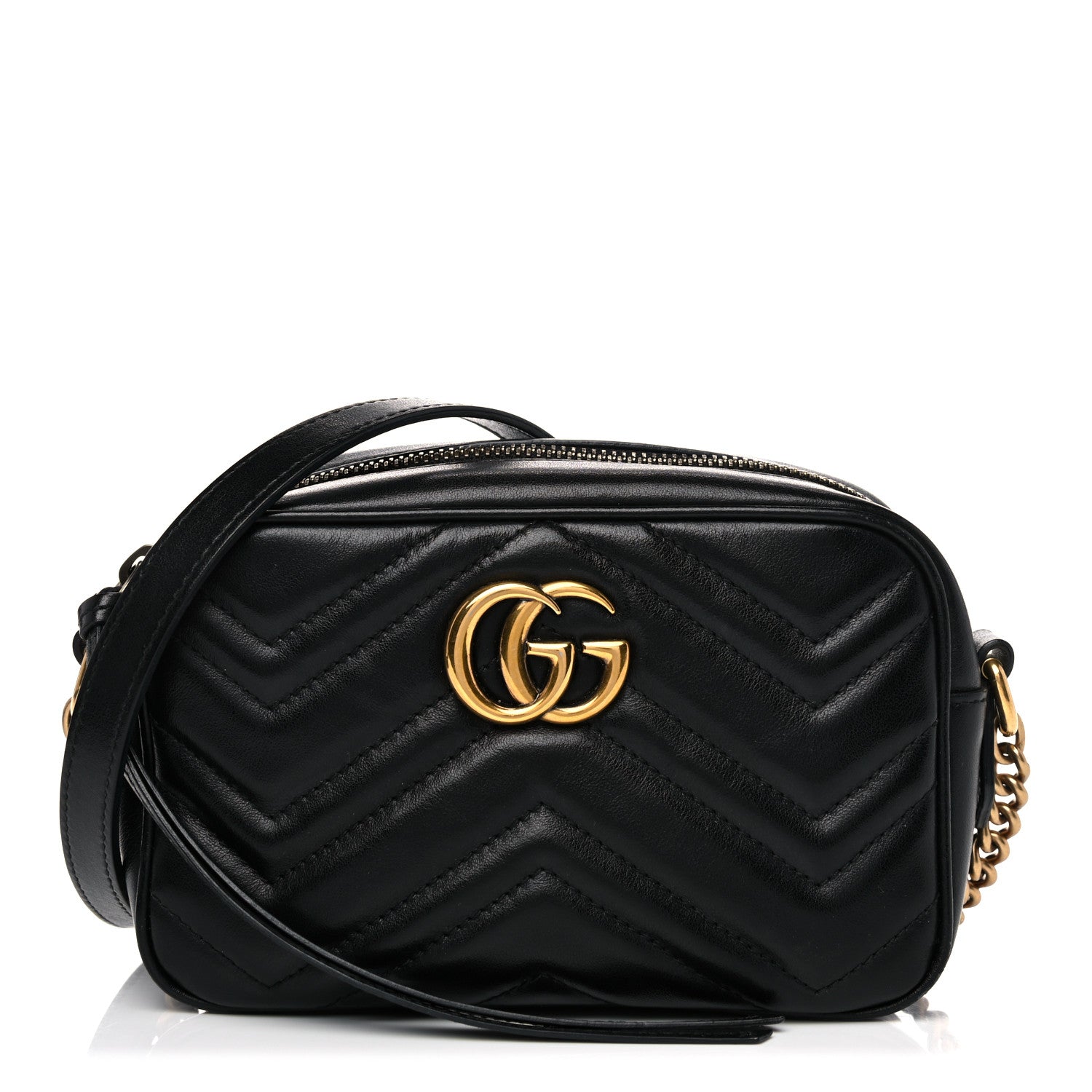 Gucci Calfskin Matelasse Mini GG Marmont Chain Shoulder Bag Black 1 of 16