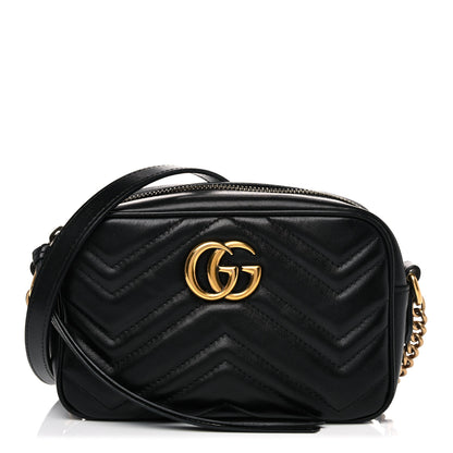 Gucci Calfskin Matelasse Mini GG Marmont Chain Shoulder Bag Black 1 of 16