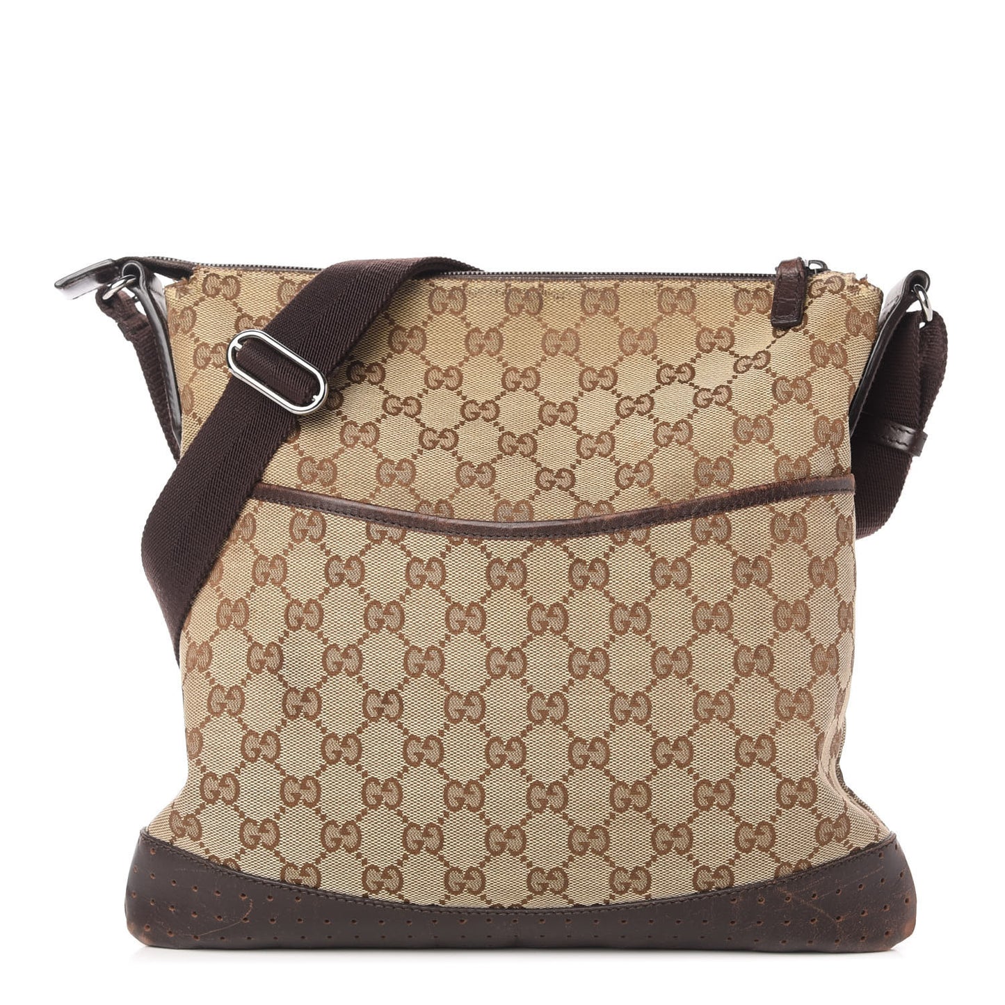 Monogram Calfskin Perforated Medium Flat Messenger Bag Dark Brown