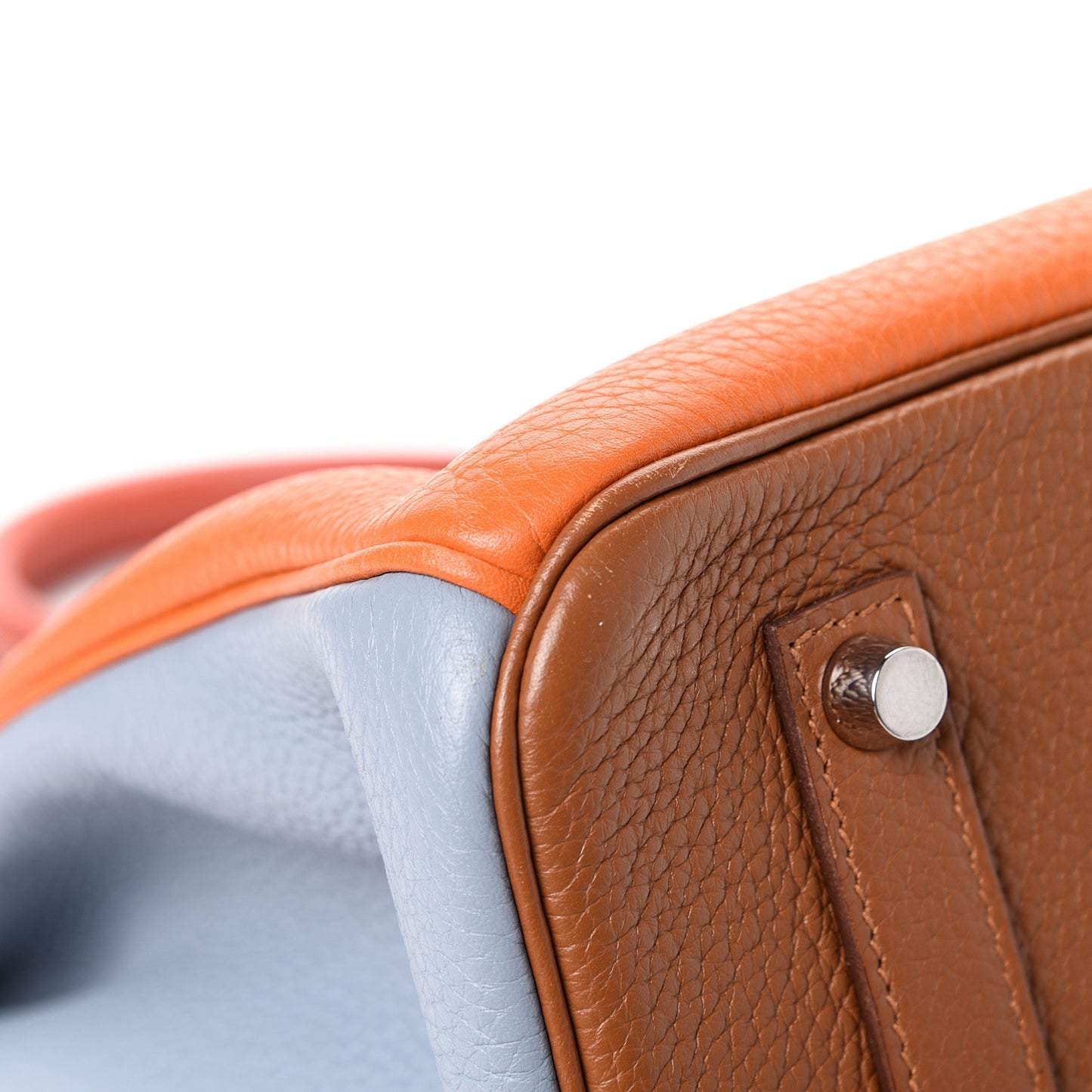 Taurillon Clemence Arlequin Birkin 35 Orange Sanguine Gold Bleu Lin Bleu Hydra Etain