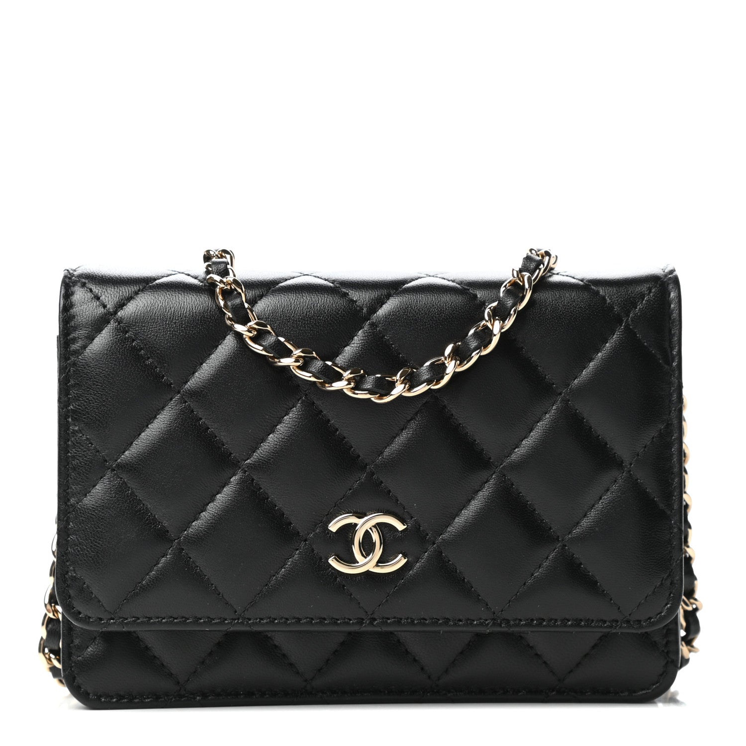 Chanel Lambskin Quilted Mini Camellia Bow Wallet On Chain WOC Black 1 of 10
