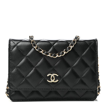 Chanel Lambskin Quilted Mini Camellia Bow Wallet On Chain WOC Black 1 of 10