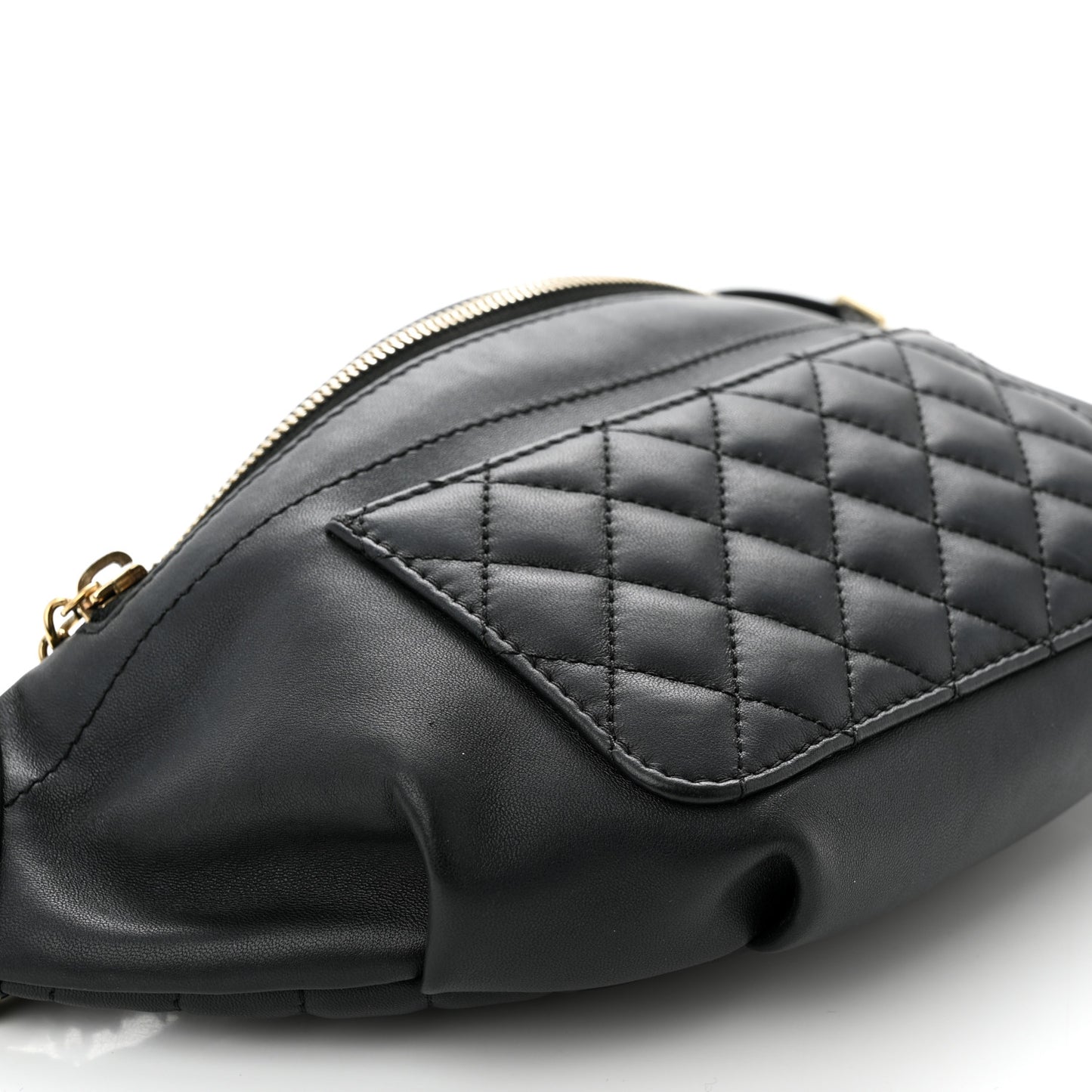 Lambskin Quilted Waist Bag Fanny Pack Black