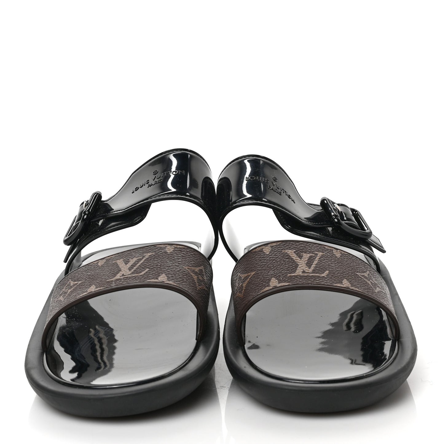 Monogram Sunbath Flat Mule Sandals 41 Black