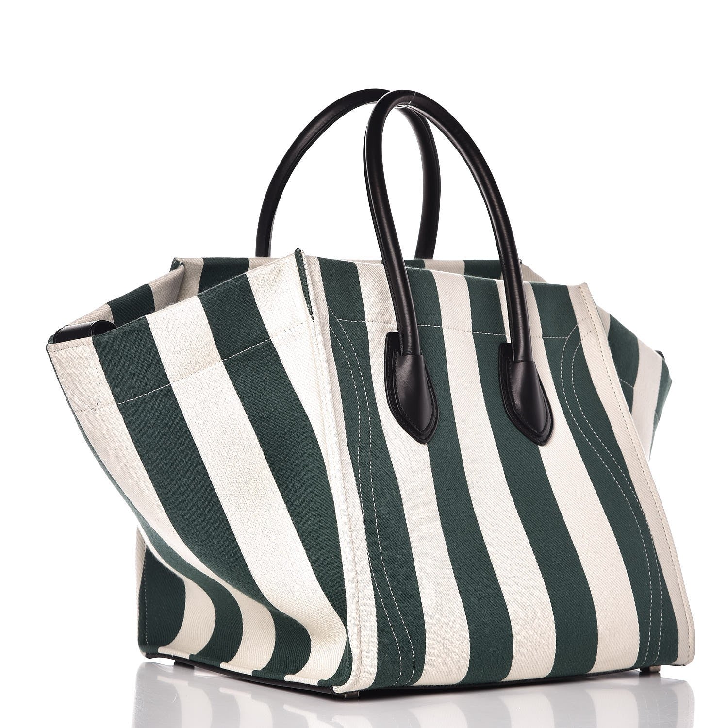 Celine Cotton Canvas Striped Medium Phantom Luggage White Green 3 of 8
