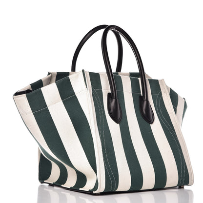 Celine Cotton Canvas Striped Medium Phantom Luggage White Green 3 of 8