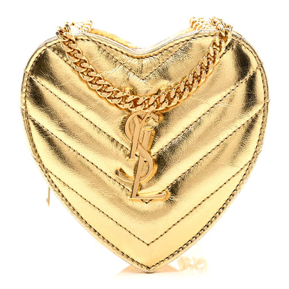 Saint Laurent Metallic Calfskin Matelasse Chevron Monogram Small Love Heart Chain Bag Gold 1 of 10