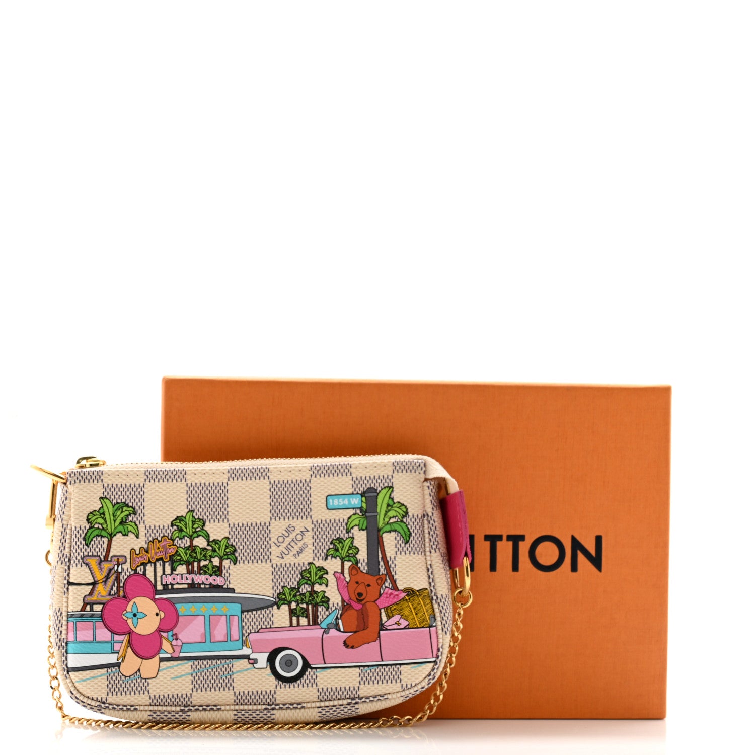 Louis Vuitton Damier Azur 2021 Christmas Animation Hollywood Mini Pochette Accessories Fuchsia 7 of 7