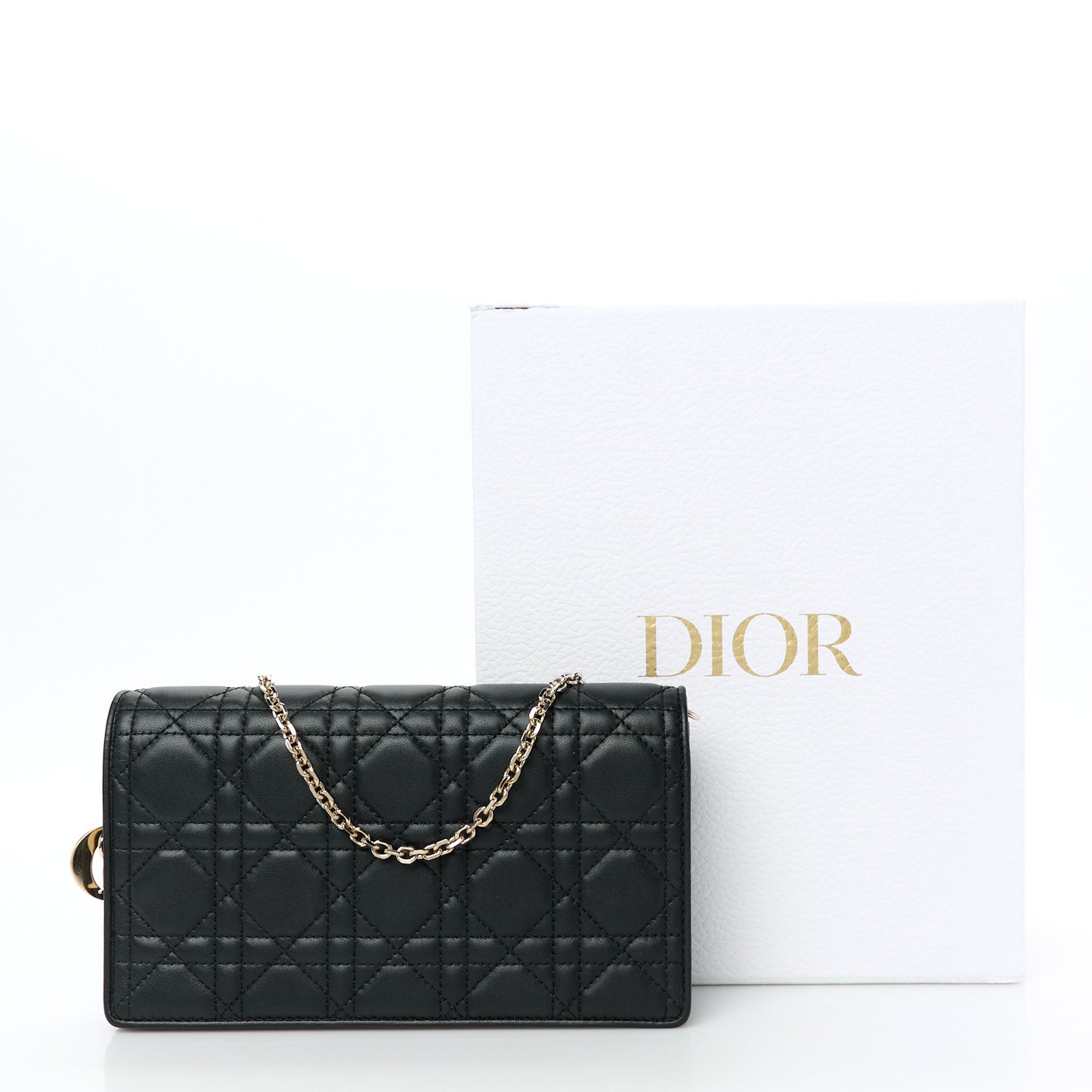 Lambskin Cannage Lady Dior Chain Wallet Black