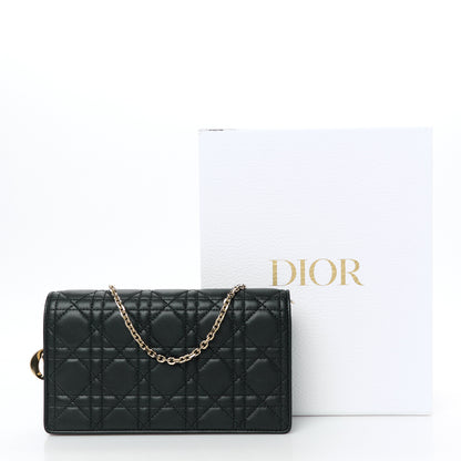 Christian Dior Lambskin Cannage Lady Dior Chain Wallet Black 14 of 14