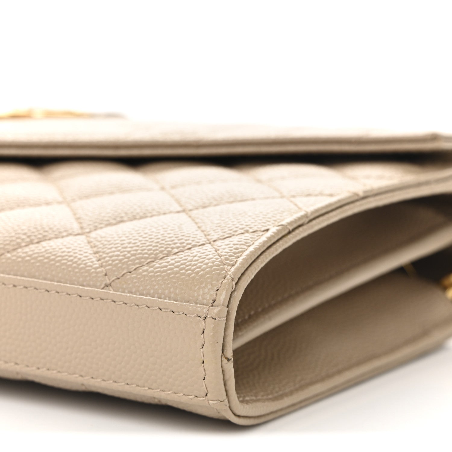 Saint Laurent Grain De Poudre Mixed Matelasse Triquilt Monogram Chain Wallet Dark Beige 9 of 10