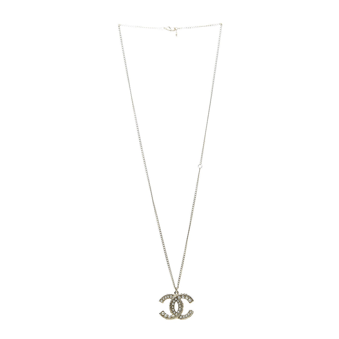 Pearl CC Drop Necklace Gold