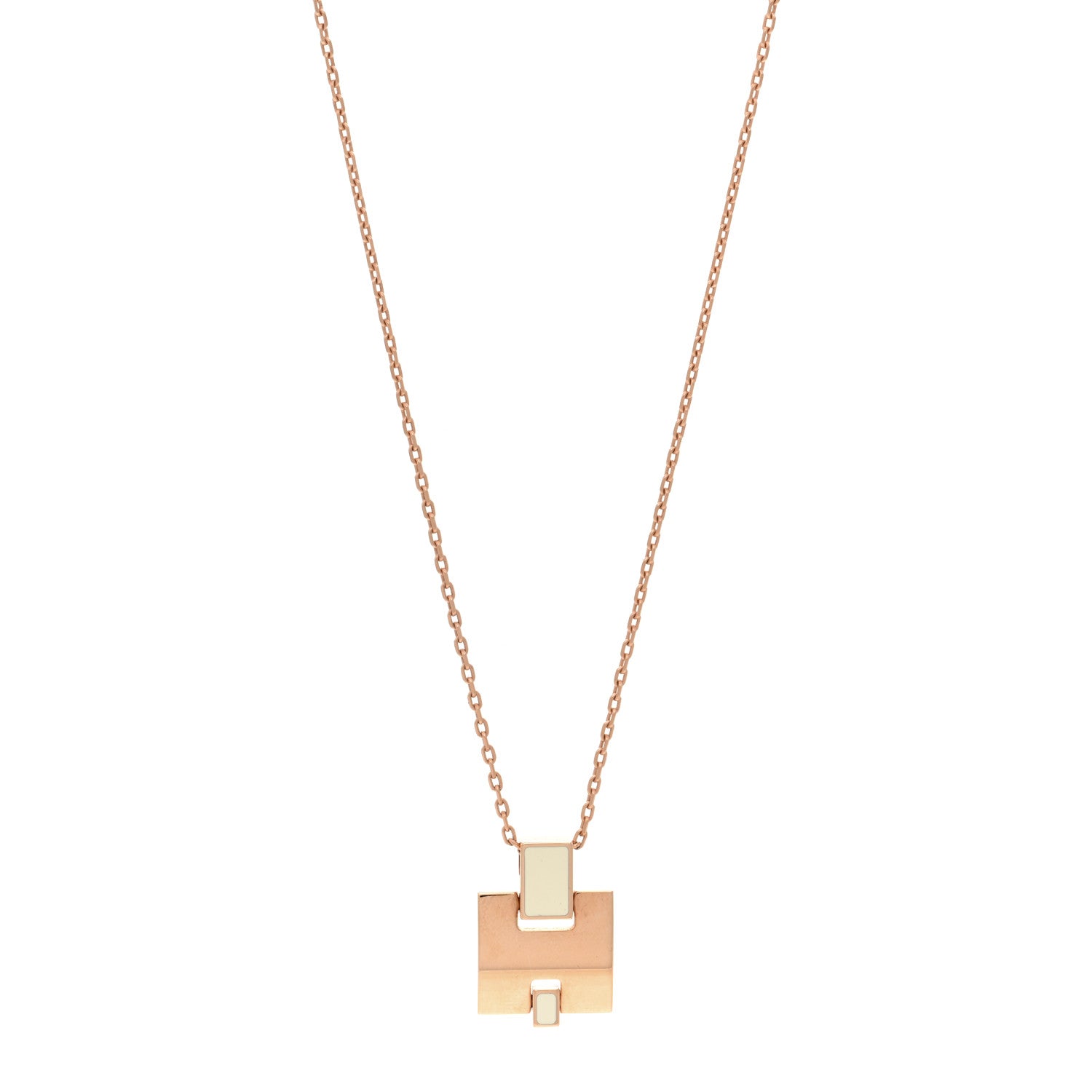 Hermes Rose Gold Plated Lacquered Eileen Pendant Necklace Craie 1 of 4