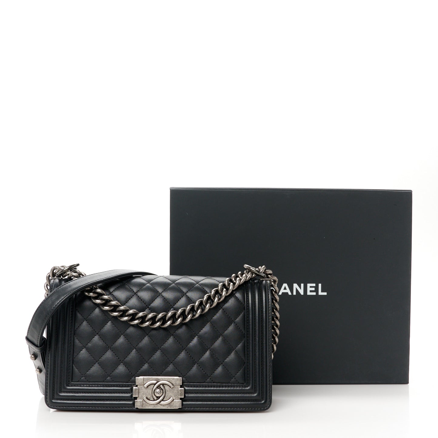 Lambskin Quilted Medium Boy Flap Black