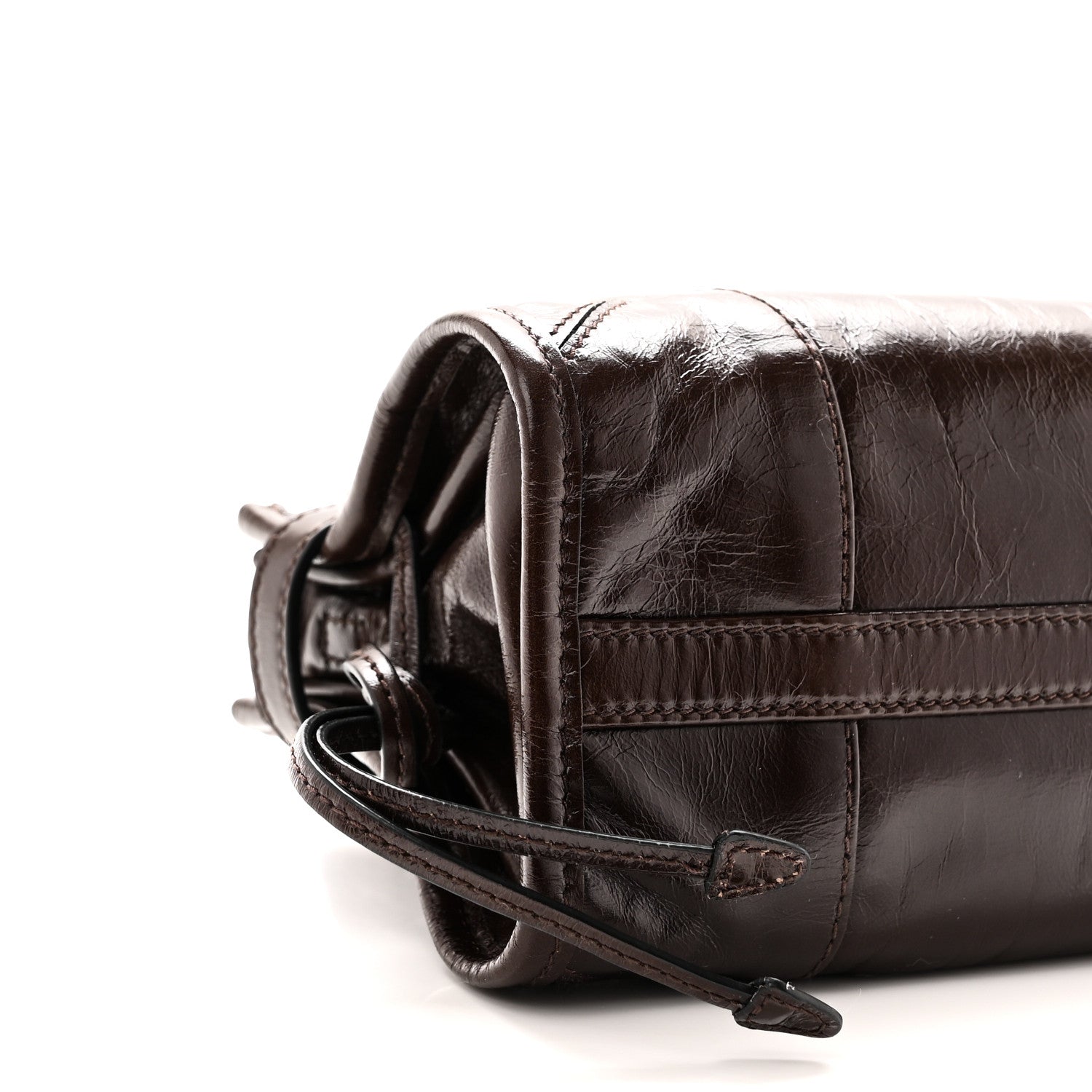 Prada Glossy Calfskin Triangle Mini Bonnie Shoulder Bag Moro 8 of 9