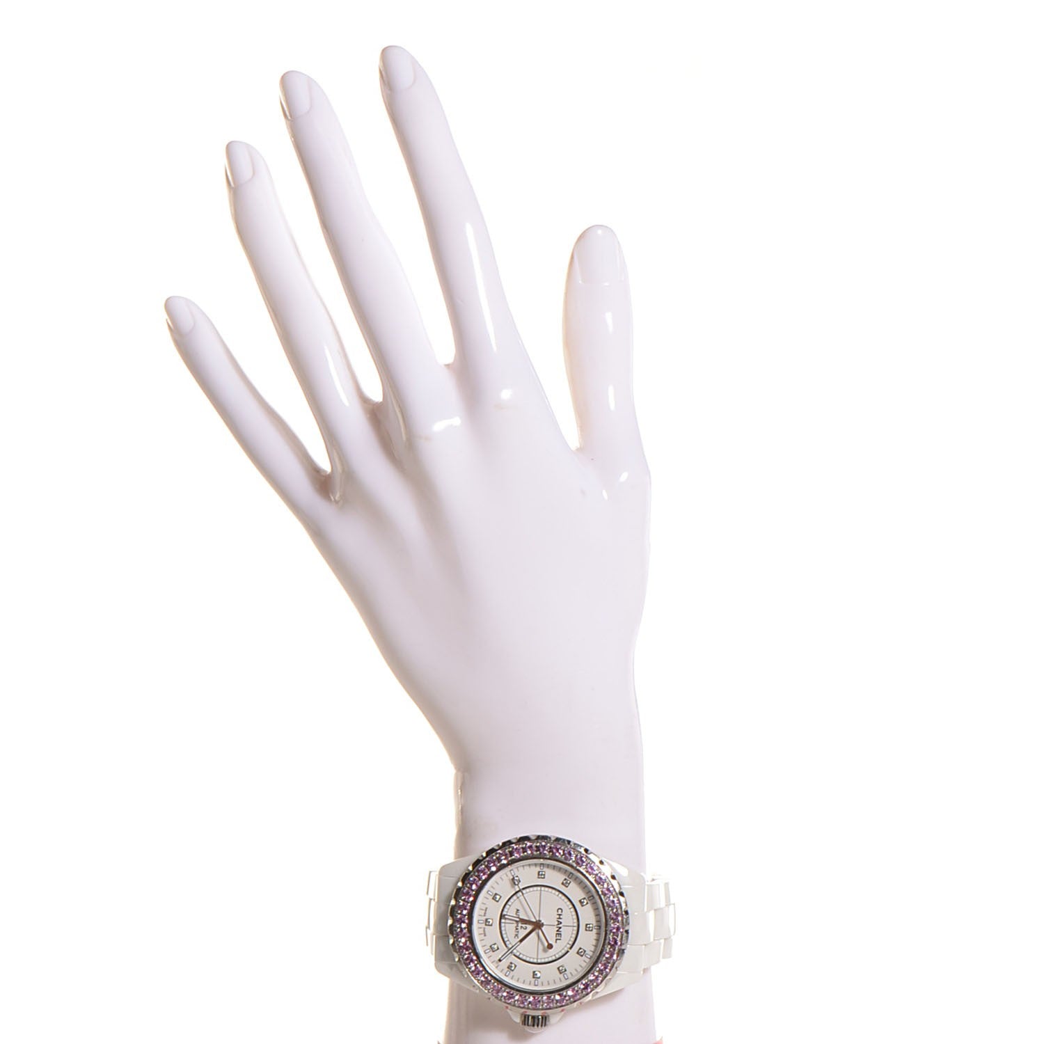 Chanel Stainless Steel Ceramic Diamond Pink Sapphire 42mm J12 Automatic Watch White 2 of 5