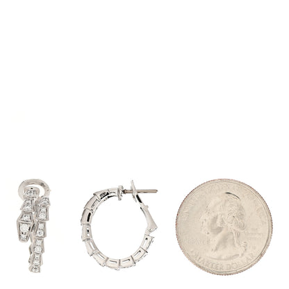Bulgari 18K White Gold Diamond Serpenti Viper Hoop Pave Earrings 2 of 4