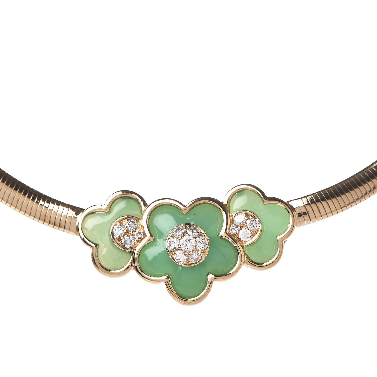 Van Cleef & Arpels 18K Yellow Gold Diamond Green Chalcedony Flower Collar Necklace 4 of 6