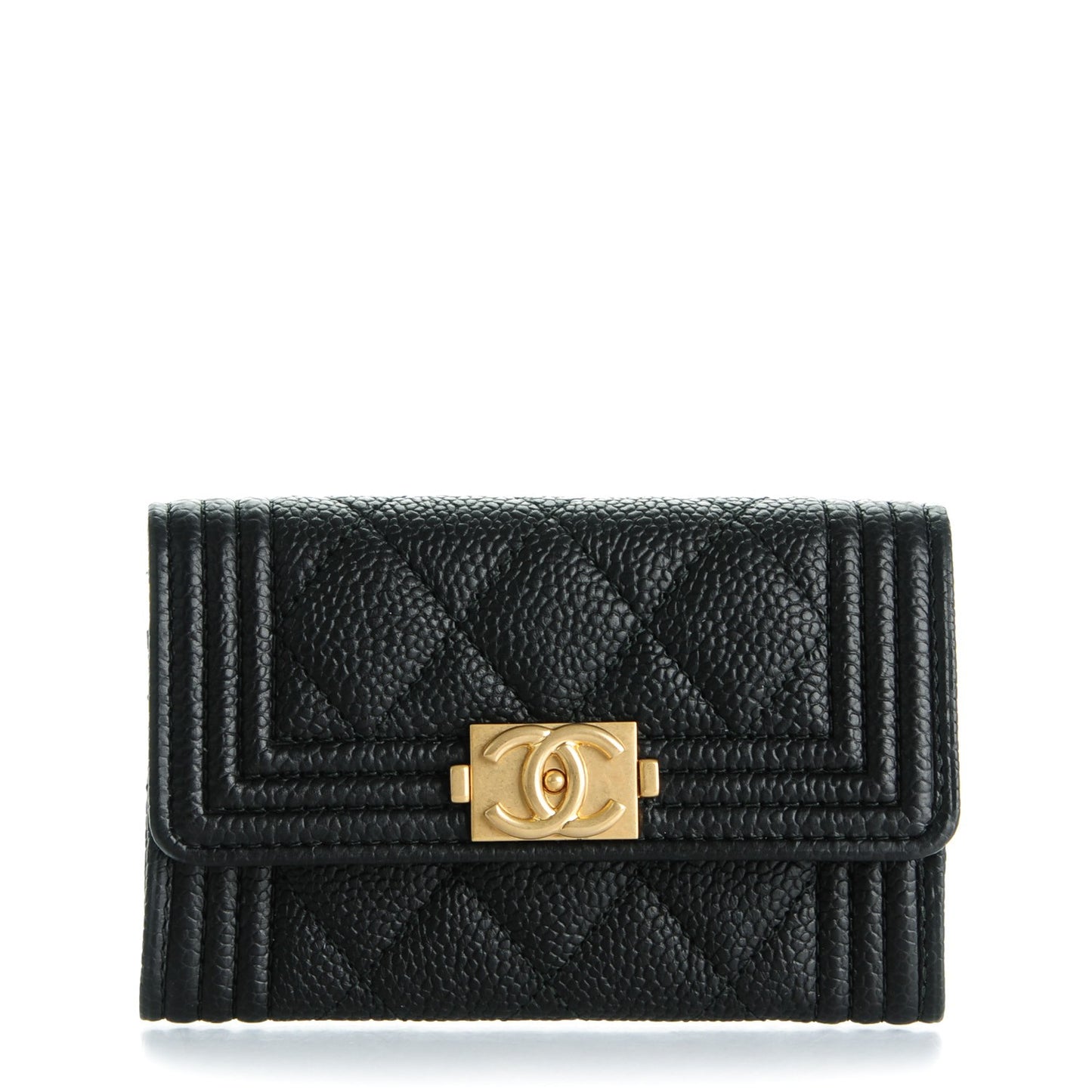 Caviar Quilted Boy Card Holder Wallet Black