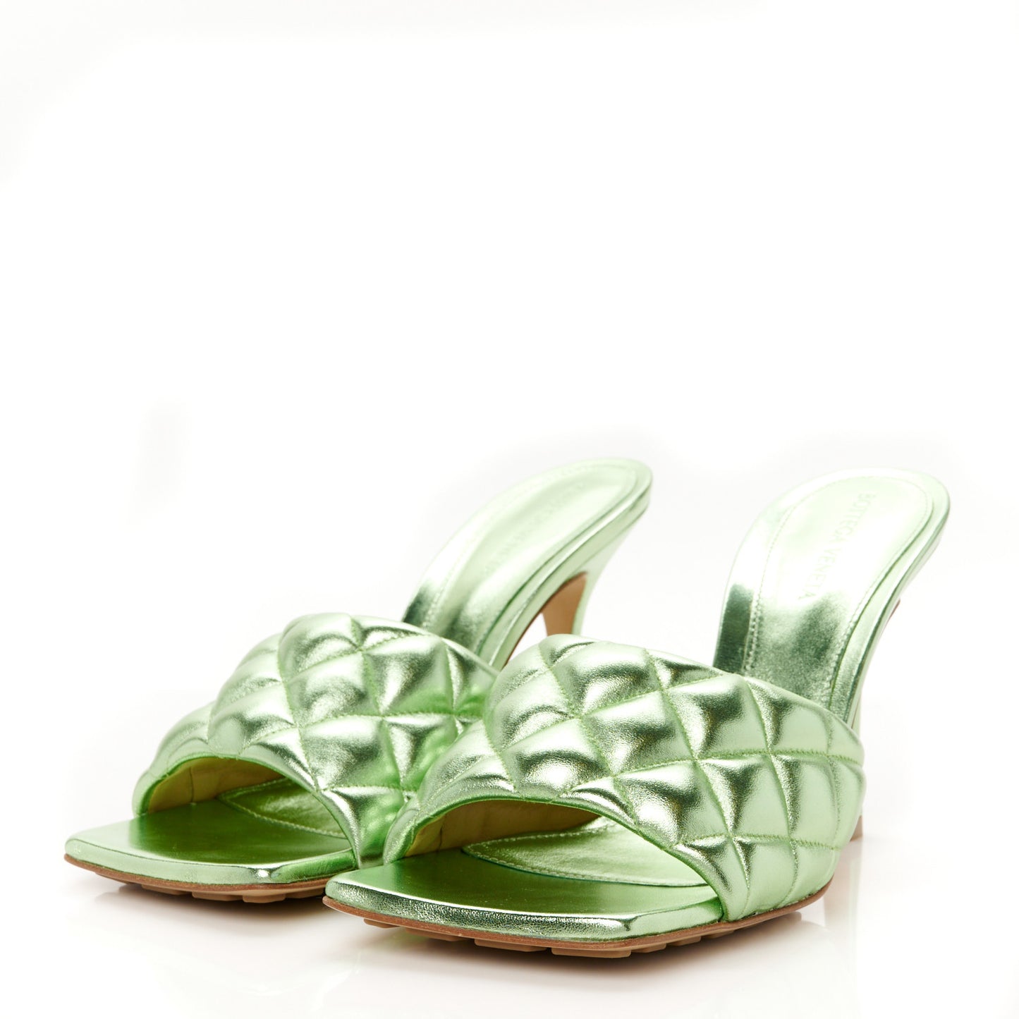 Metallic Nappa Reflection Matelasse Padded Mule Sandals 39.5 Pistachio