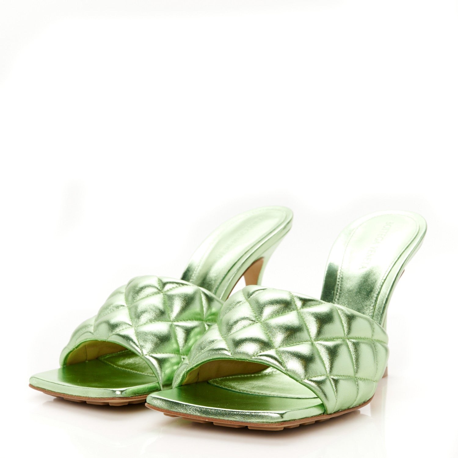 Bottega Veneta Metallic Nappa Reflection Matelasse Padded Mule Sandals 39.5 Pistachio 4 of 10