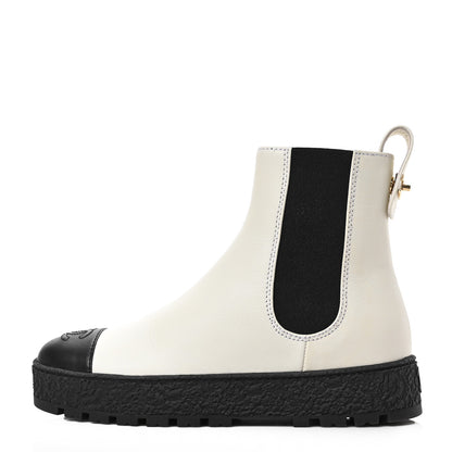 Chanel Calfskin Cap Toe CC Ankle Boots 37 White Black 1 of 8