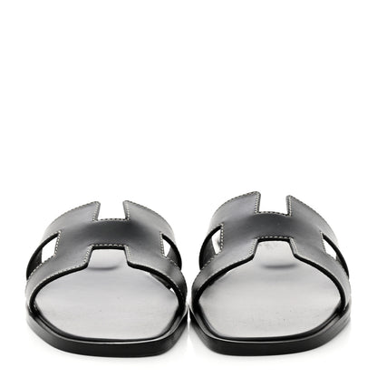 Hermes Box Calfskin Oran Sandals 36.5 Black 2 of 8