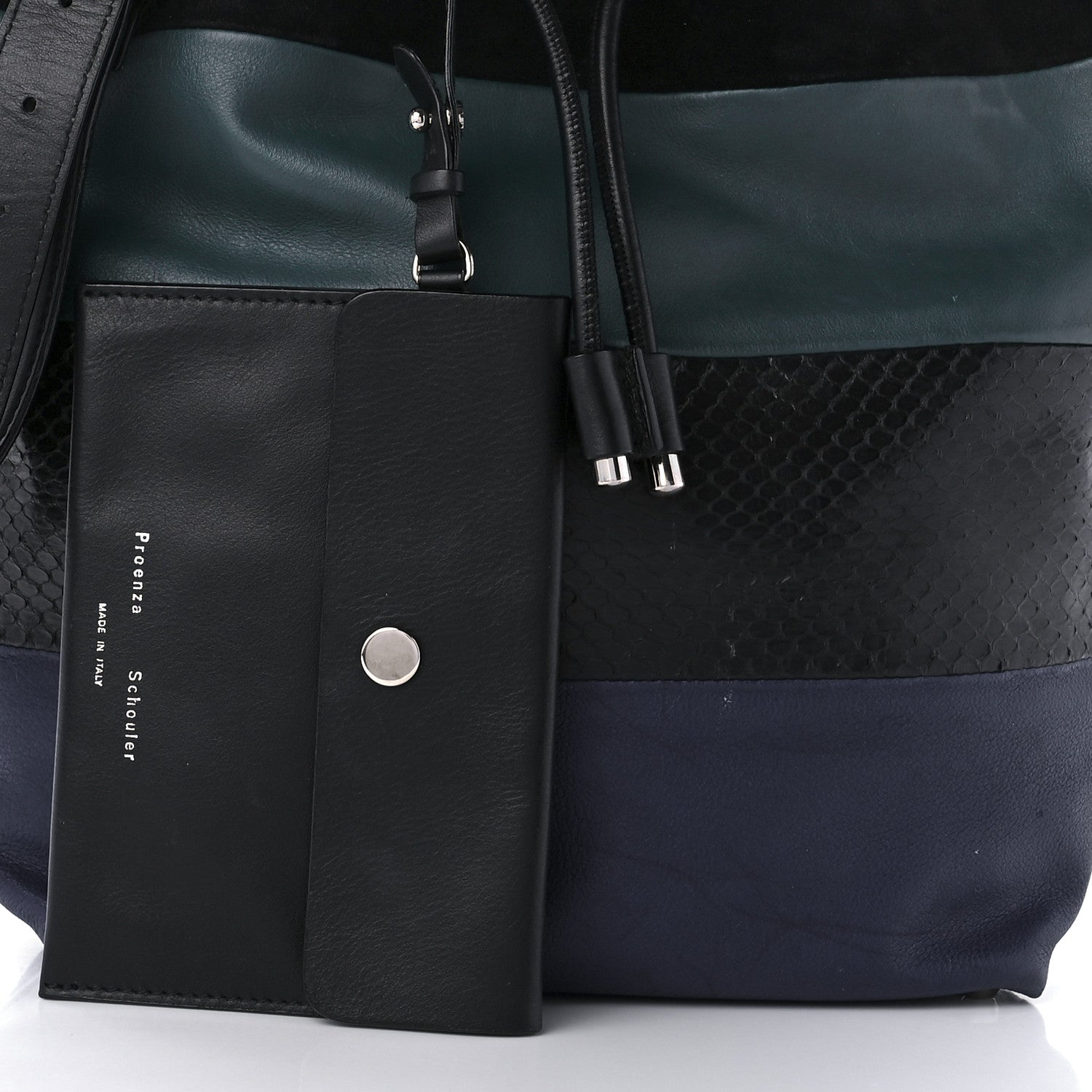 Proenza Schouler Smooth Calfskin Suede Snakeskin Paneled Bucket Bag Blue 9 of 10