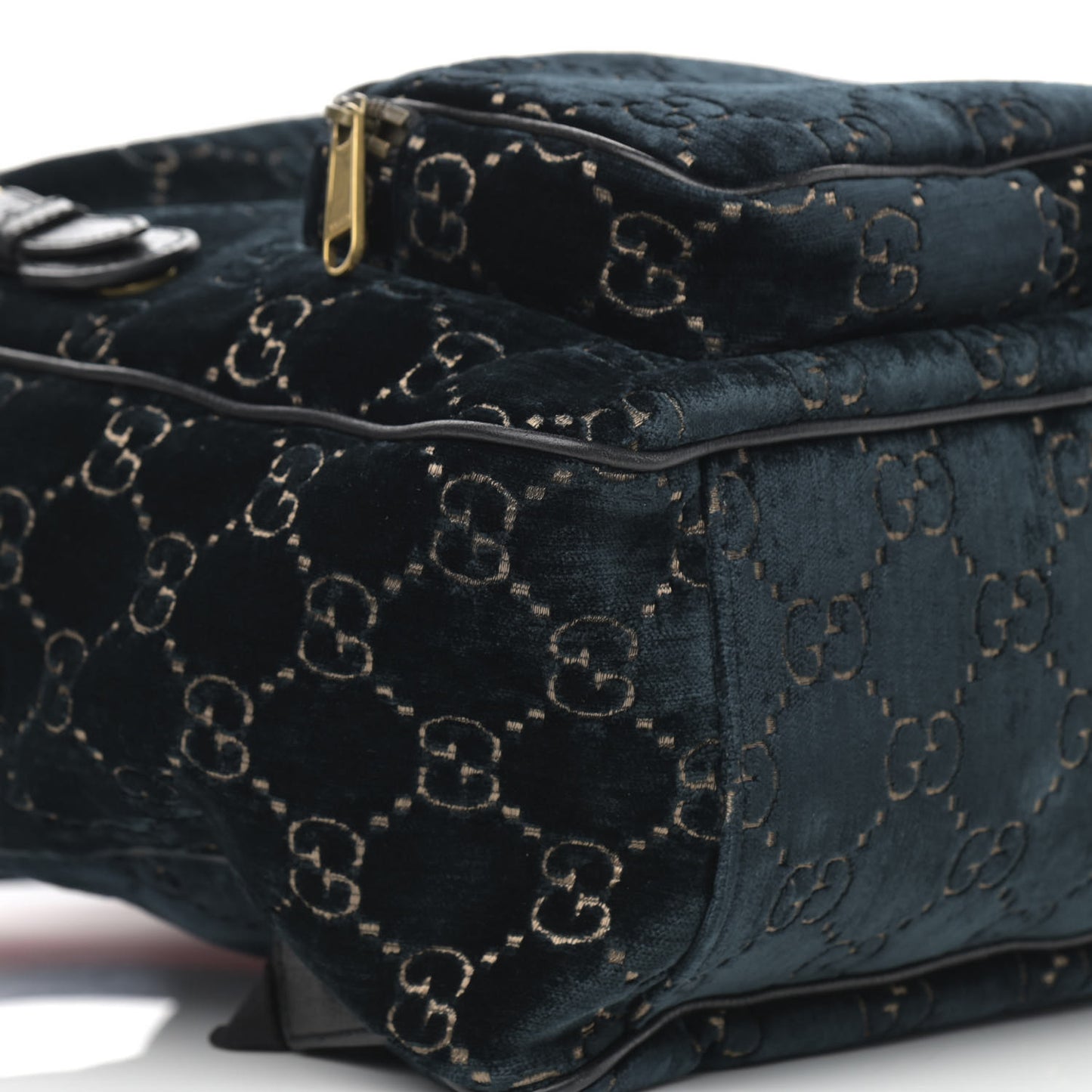 Velvet GG Monogram Textured Calfskin Web Small Double Buckle Backpack Blue Beige Black