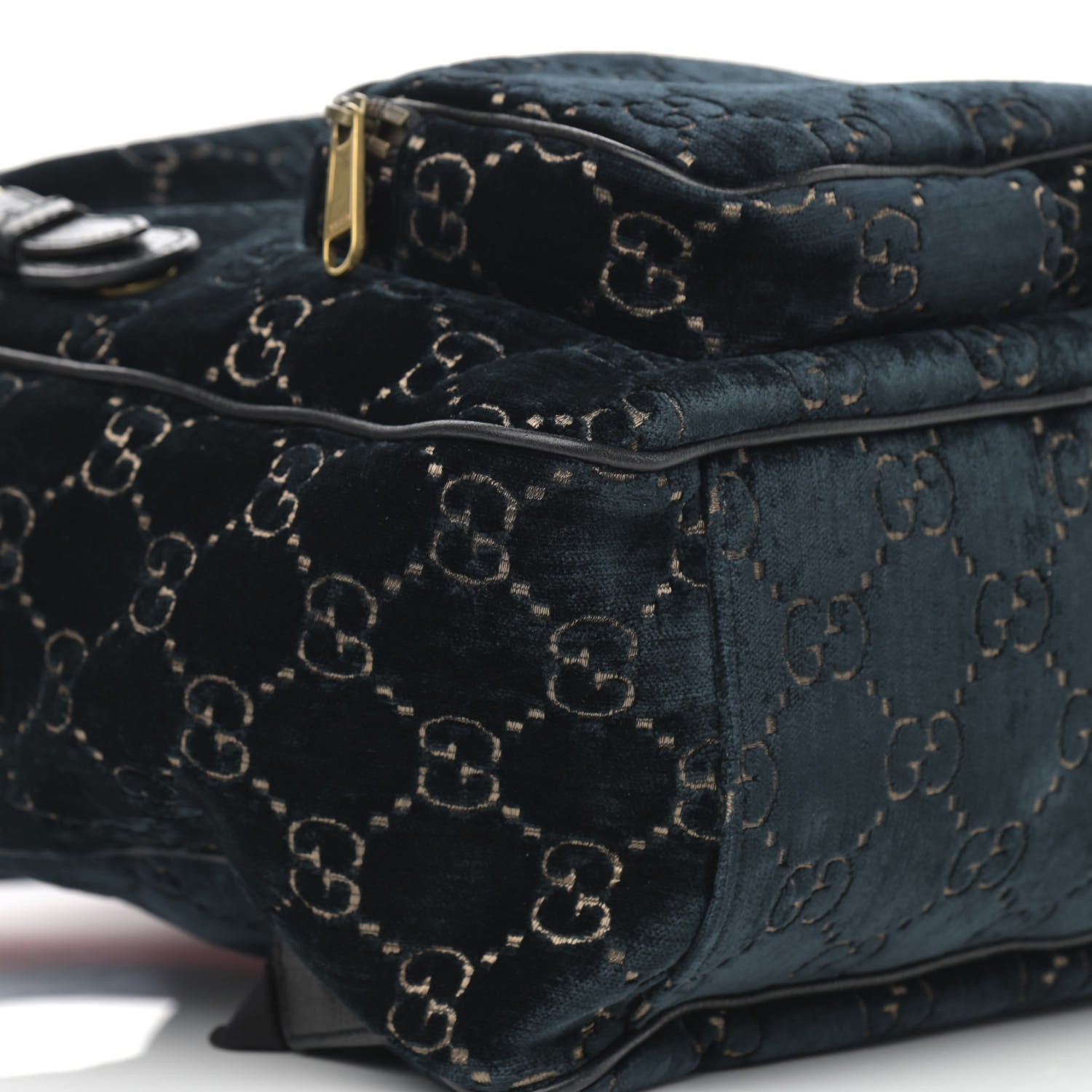 Gucci Velvet GG Monogram Textured Calfskin Web Small Double Buckle Backpack Blue Beige Black 9 of 11