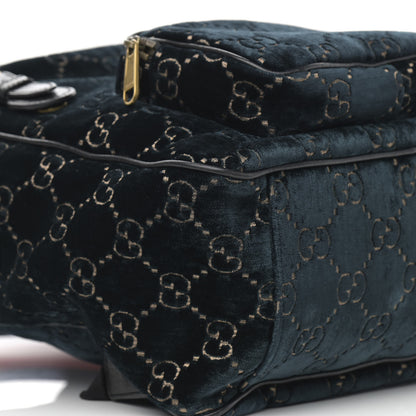 Gucci Velvet GG Monogram Textured Calfskin Web Small Double Buckle Backpack Blue Beige Black 9 of 11