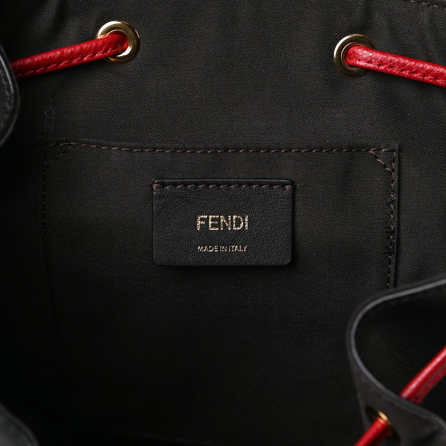 Fendi Vitello Cruise Bi-Color FF 1974 Embossed F is Fendi Drawstring Backpack Black Fragola Maya 6 of 16