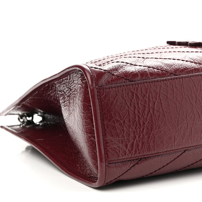 Saint Laurent Crinkled Calfskin Matelasse Monogram Medium Niki Shopper Tote Burgundy 7 of 8